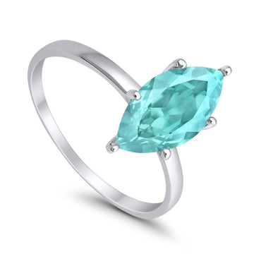 Solitaire Wedding Ring Marquise Simulated Paraiba Tourmaline CZ 925 Sterling Silver